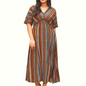 BloomChic Plus Size 3XL Striped Contrast Dolman Sleeve Shirred Pocket Dress